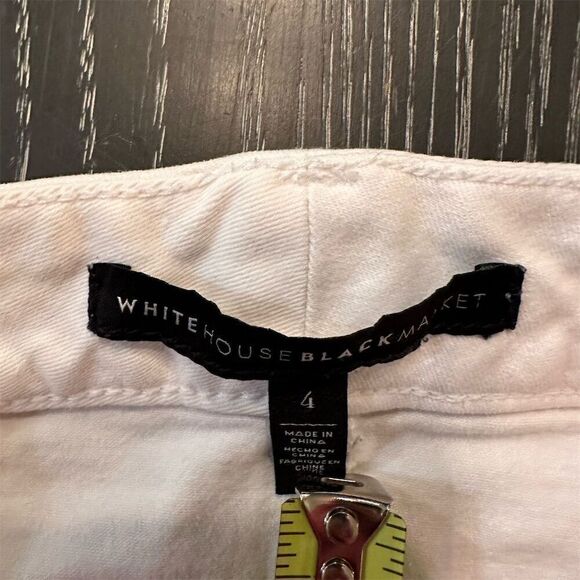 White House Black Market Denim Mini Skirt Off-White Stretch Size 4 - Picture 10 of 11